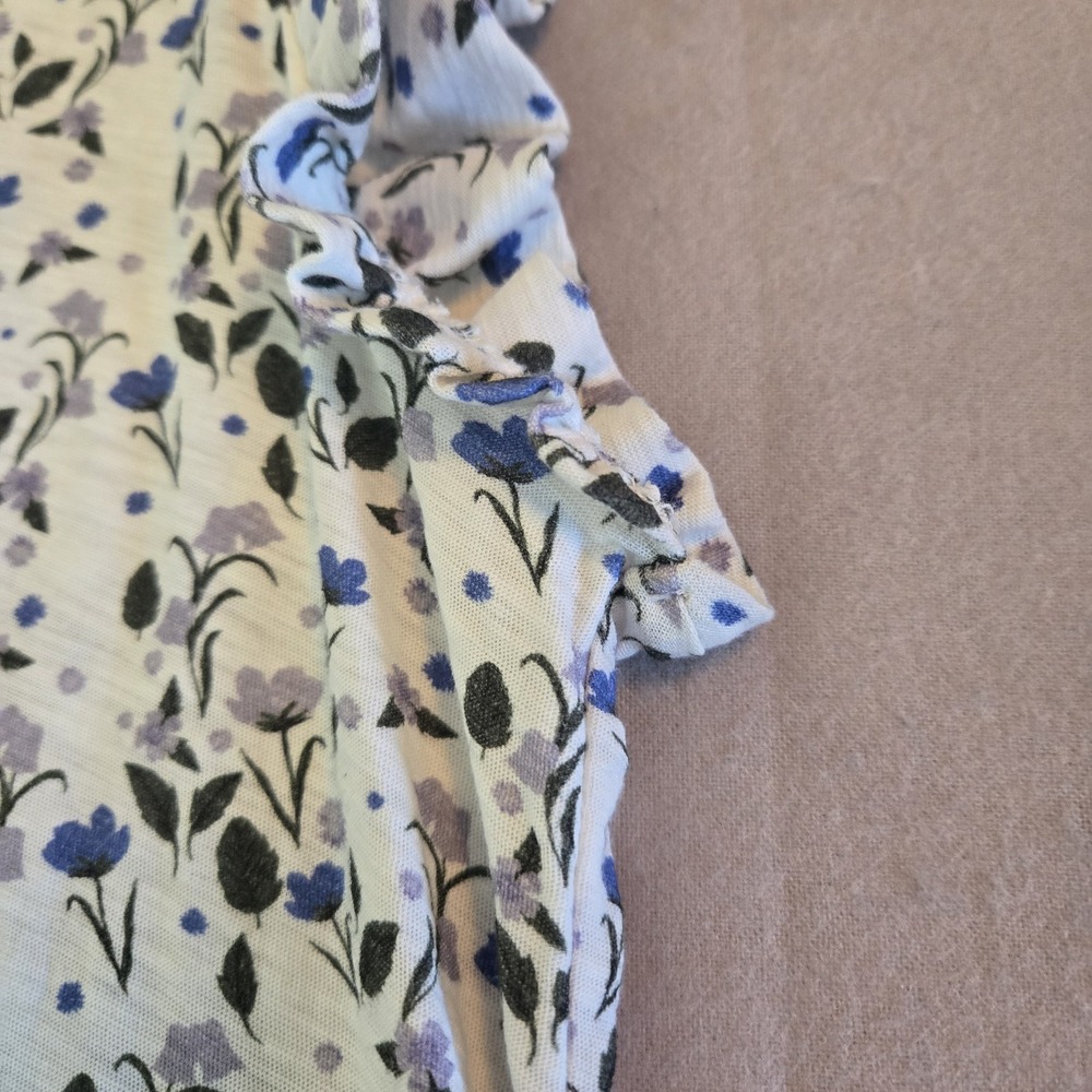 Nation LTD Womens Blue Floral Ruffle Pima Cotton Sleeveless Top Large RN150751 - Picture 7 of 10